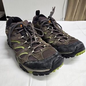 Merrell Shoes Mens 10.5 Brown Green Suede Mesh Hiking Trail Vibram Low Top